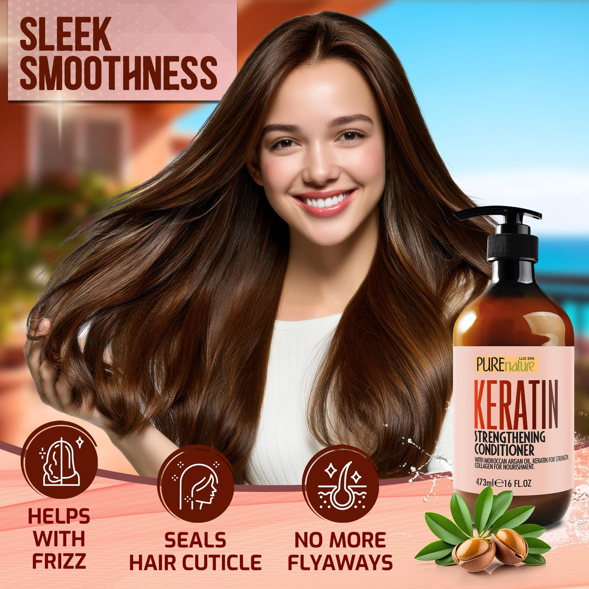 PURE NATURE LUX SPA conditioner in use detangling wet hair smoothly