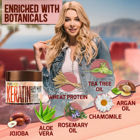 PURE NATURE LUX SPA ingredient collage highlighting keratin and collagen benefits