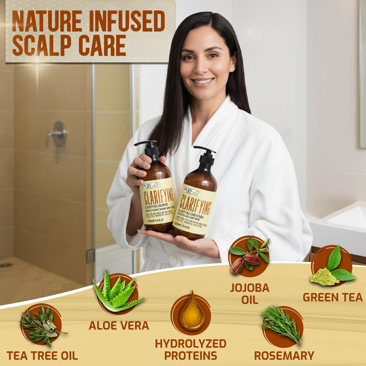 PURE NATURE LUX SPA product label close-up listing sulfate-free and paraben-free benefits