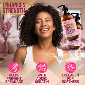 PURE NATURE LUX SPA lifestyle after use on defined curls and shine