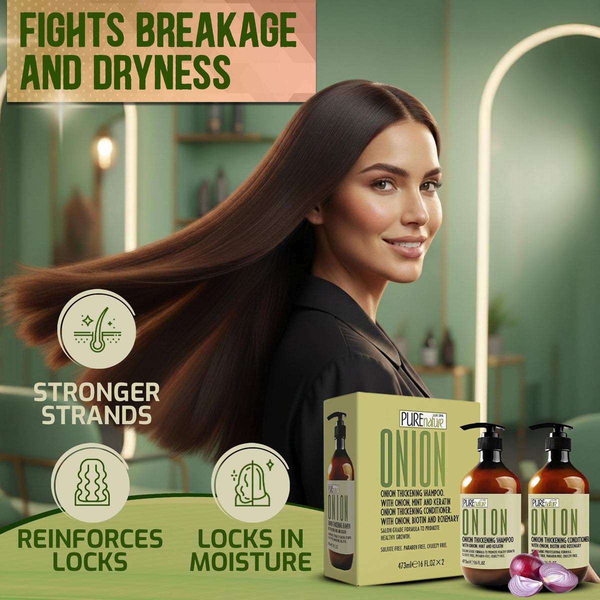 PURE NATURE LUX SPA used by model for salon-style volume and lift benefit