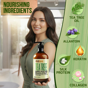 PURE NATURE LUX SPA bottle in hand showing easy pump dispensing benefit