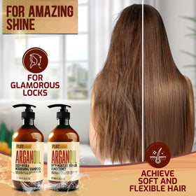 Pure Nature Lux Spa shampoo lather in wet hair showing gentle cleansing and reduced frizz