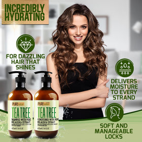 PURE NATURE LUX SPA shampoo pump in hand demonstrating easy dispense