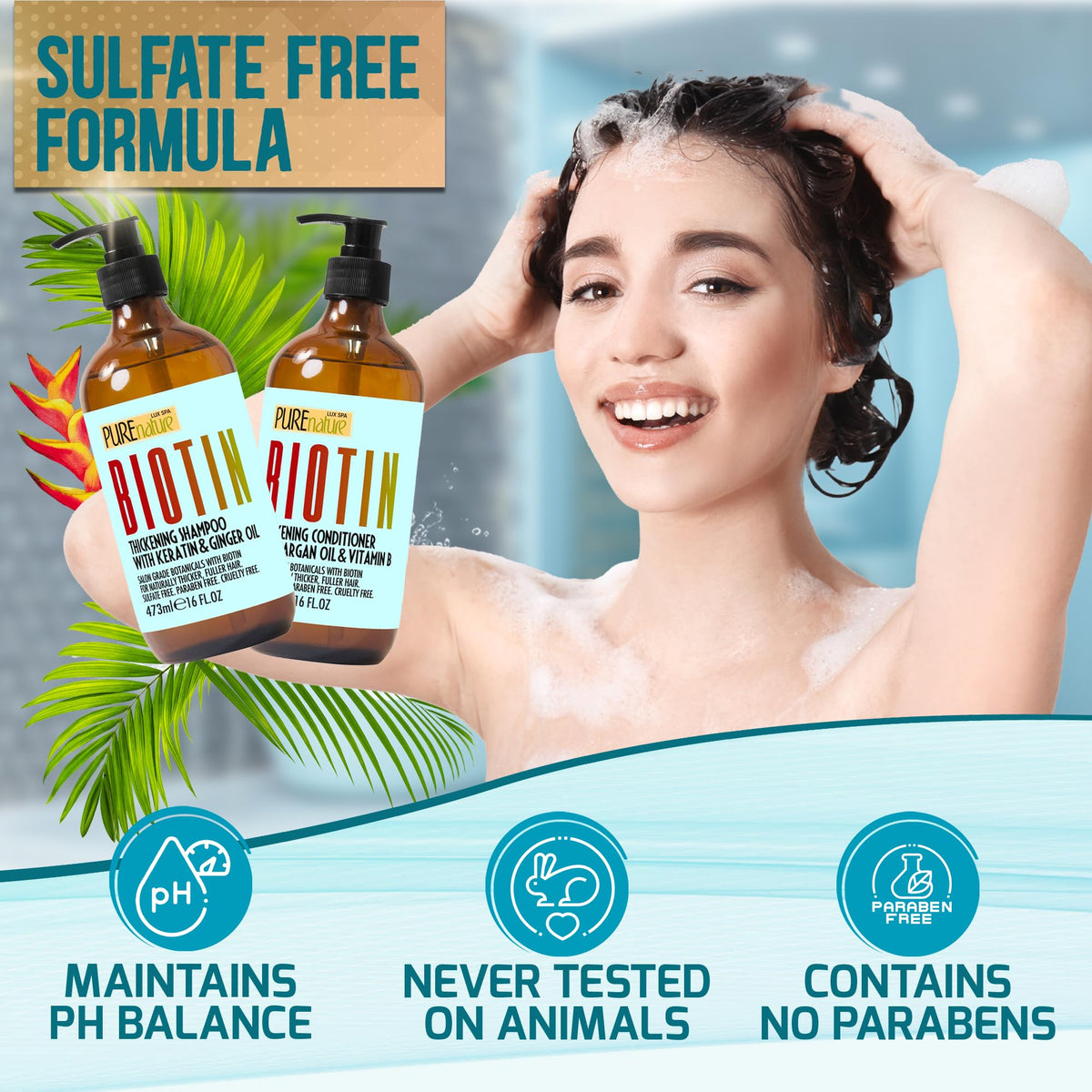 PURE NATURE LUX SPA bottle in hand for scale, communicates true product size and travel-friendly proportion