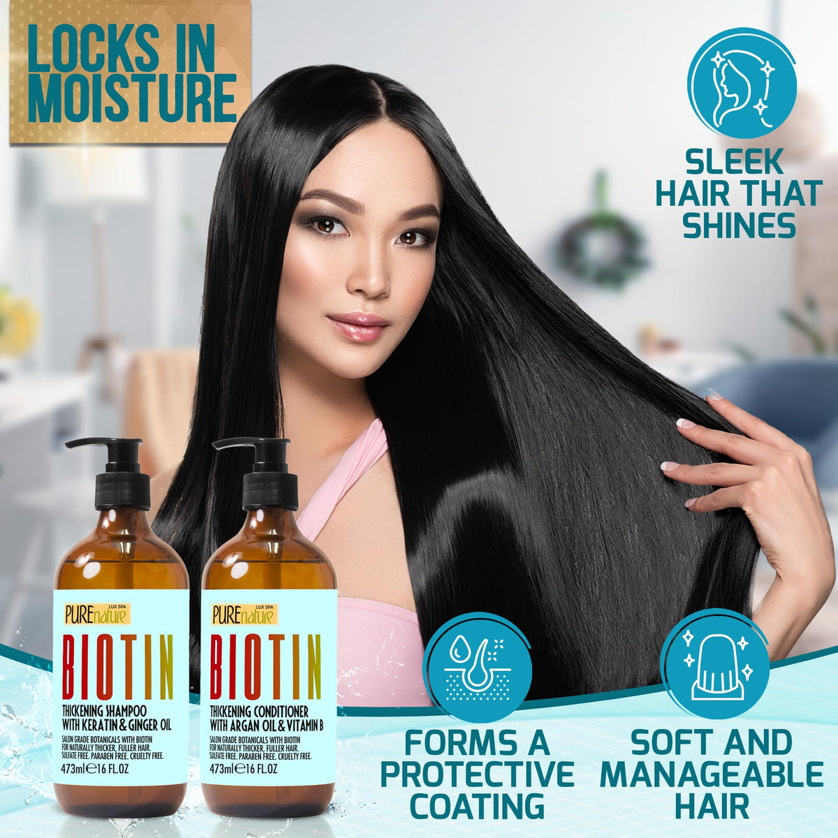 PURE NATURE LUX SPA conditioner silky texture spread on hair, showing smoothing and manageability benefit