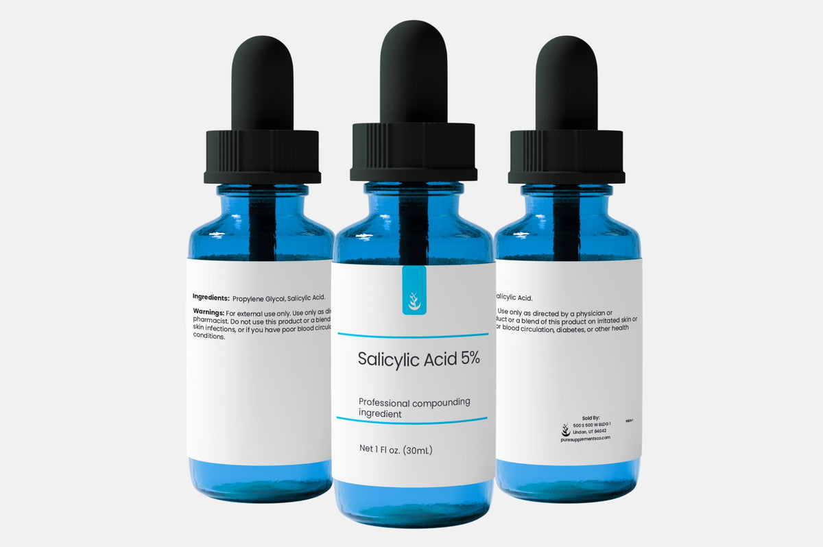 PURE ORIGINAL INGREDIENTS close-up label highlighting 5% salicylic acid concentration for clarity