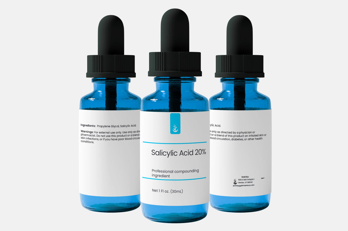 PURE ORIGINAL INGREDIENTS label and ingredients panel showing salicylic acid 20% and propylene glycol