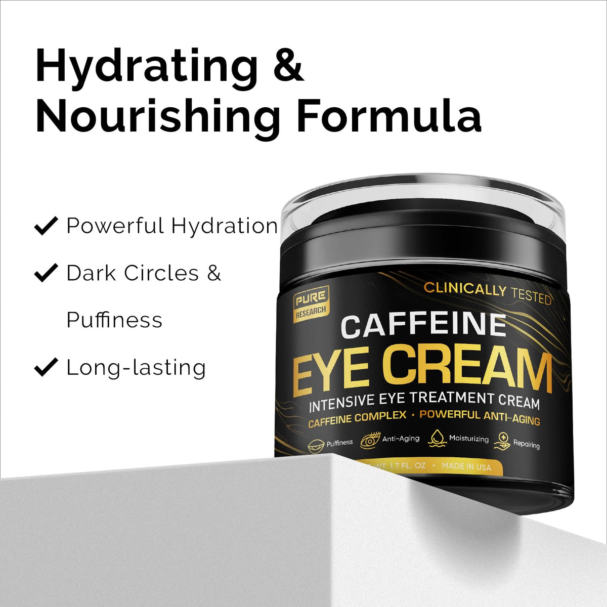 PURE RESEARCH application on under-eye skin illustrating gentle patting technique