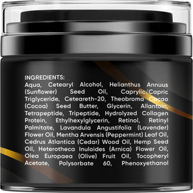 PURE RESEARCH product label close-up highlighting retinol, collagen, and paraben-free claims