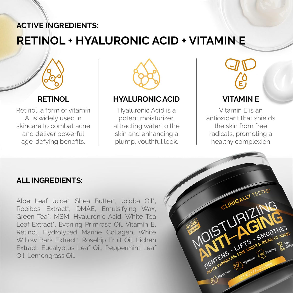 PURE RESEARCH cream texture close-up showing silky finish and fast absorption