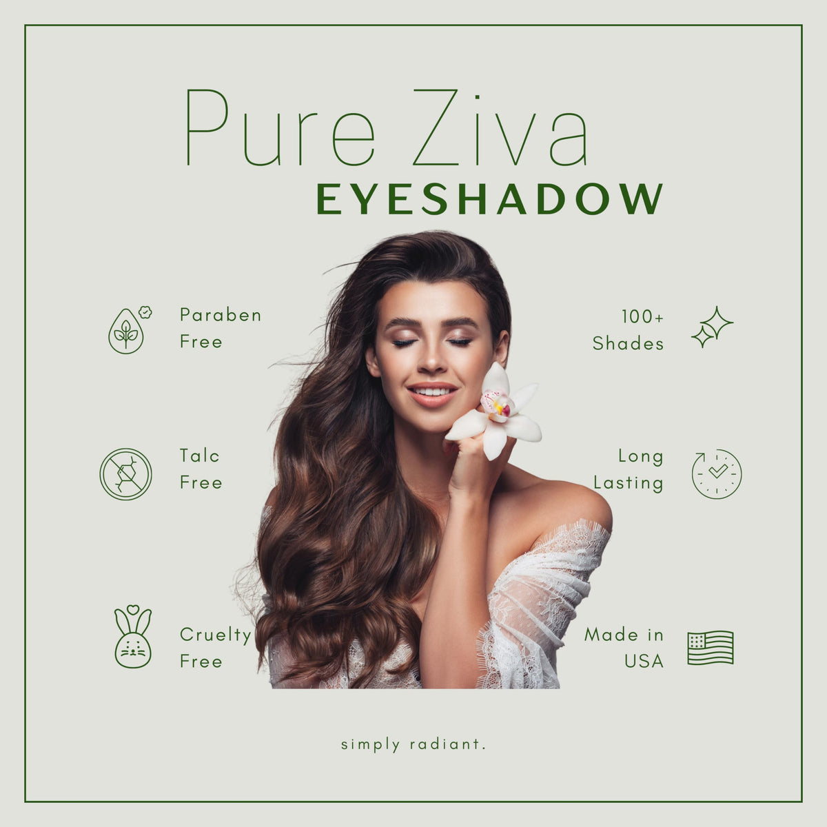 Pure Ziva ingredient label clear photo noting talc-free, paraben-free formula