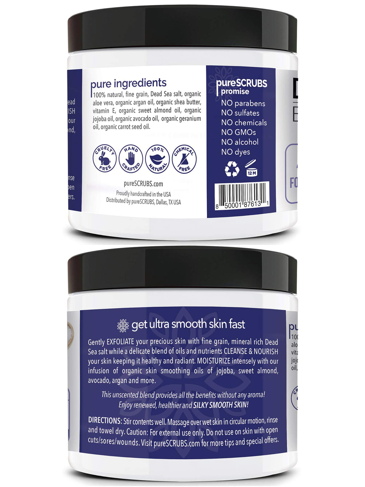 pureSCRUBS 16oz jar beside common items to show true size