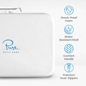 Pure Daily Care case beside hand to show scale and secure storage benefit
