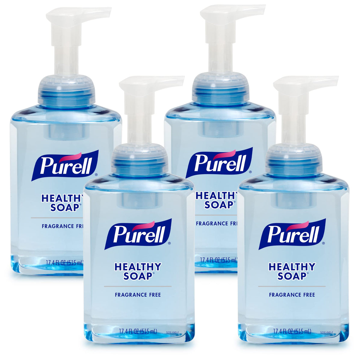 PURELL front view table-top pump bottle showing clear label and pump benefits