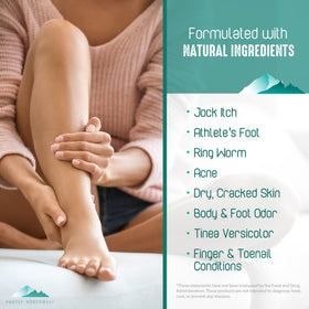 Purely Northwest body wash in hand demonstrating lather and cleansing benefit