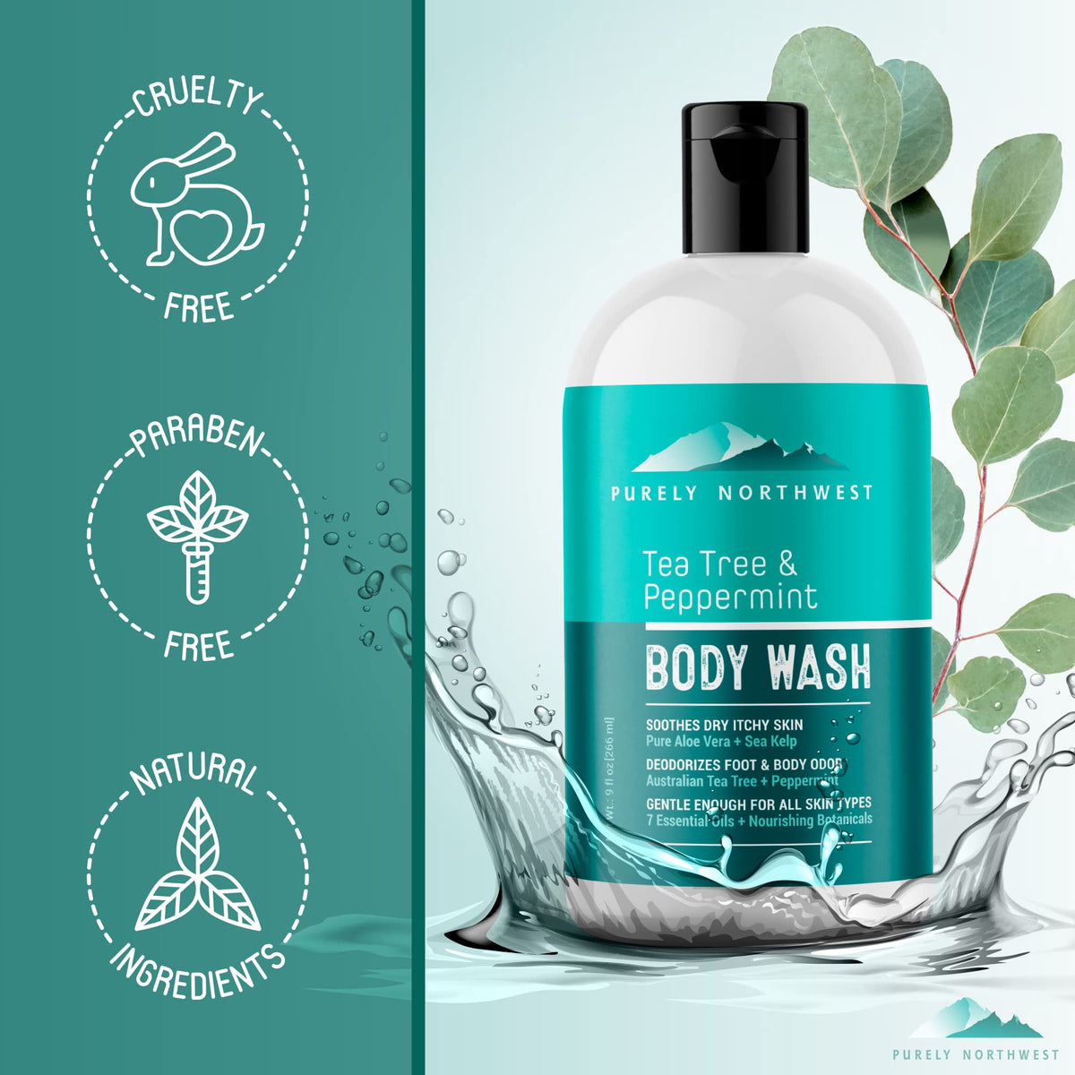Purely Northwest oils and botanicals visual highlighting natural ingredient benefits