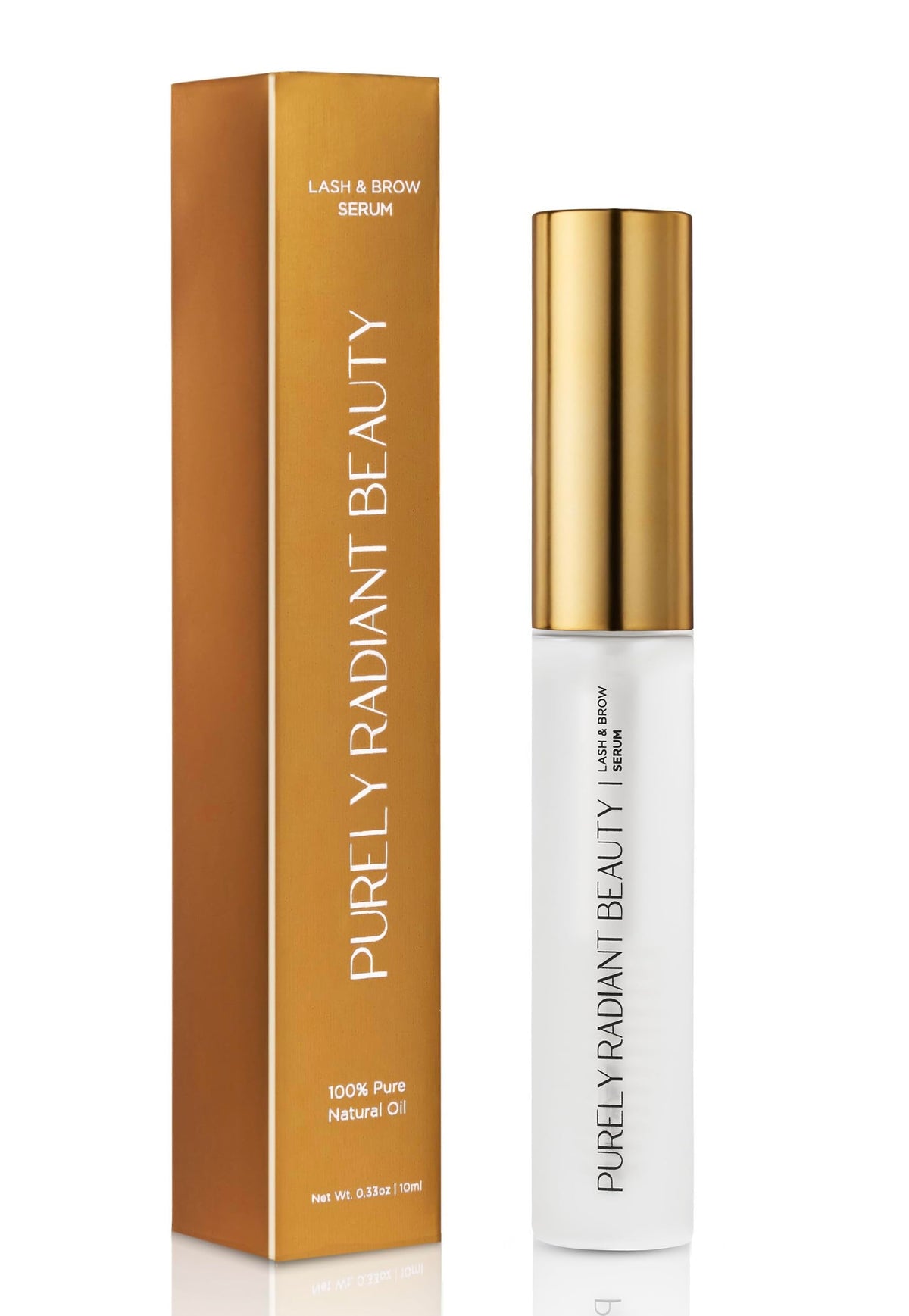 Purely Radiant front packaging showing clean bottle and branding for gentle lash care