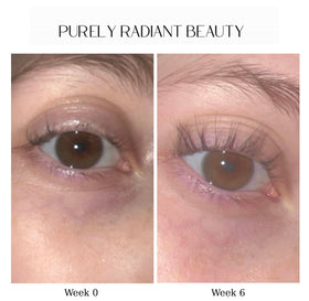 Purely Radiant serum texture drop on fingertip showing rich castor oil conditioning benefit