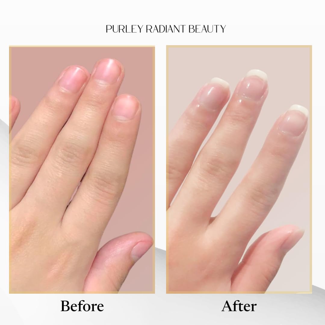 Purely Radiant on vanity with pen and tools for daily nail care routine