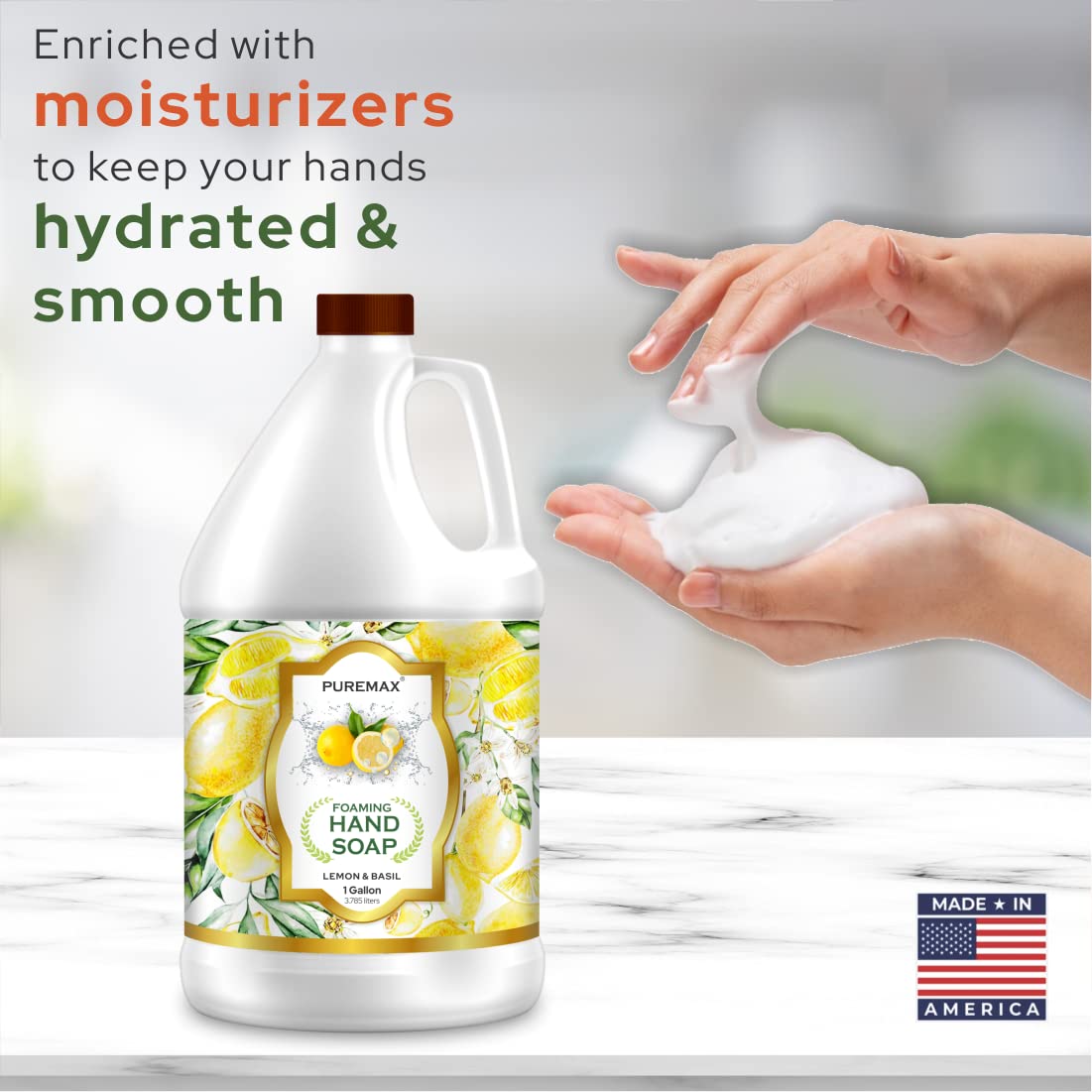 Puremax creamy foam close-up demonstrating rich lather and easy rinse