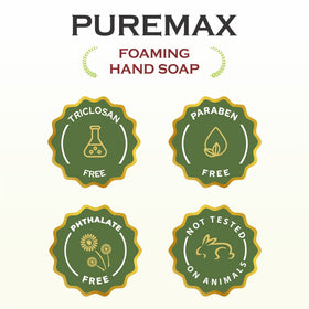 Puremax gallon next to a hand illustrating scale and economical refill advantage