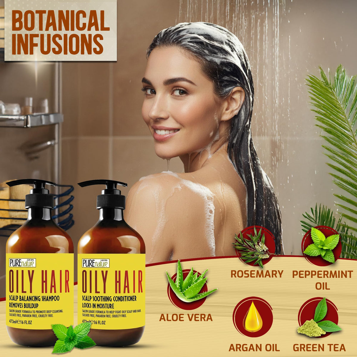 PURE NATURE LUX SPA duo staged in bathroom highlighting daily routine benefits