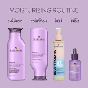 Pureology bottle staged in bathroom to inspire daily routine