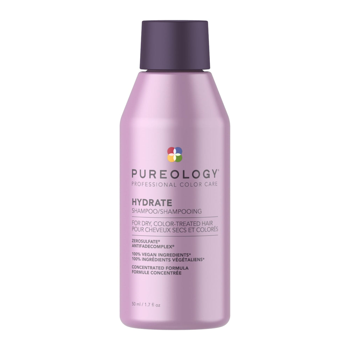 Pureology front bottle showing hydrating conditioner and travel size benefit