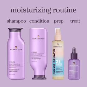 Pureology bottle beside common items to show 33.8 oz scale and value