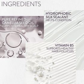 Pureology applied in hands demonstrating smooth application and detangling