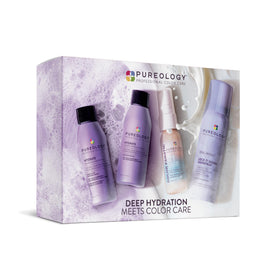 Pureology Hydrate Discovery Kit front view showing all four travel products and benefits