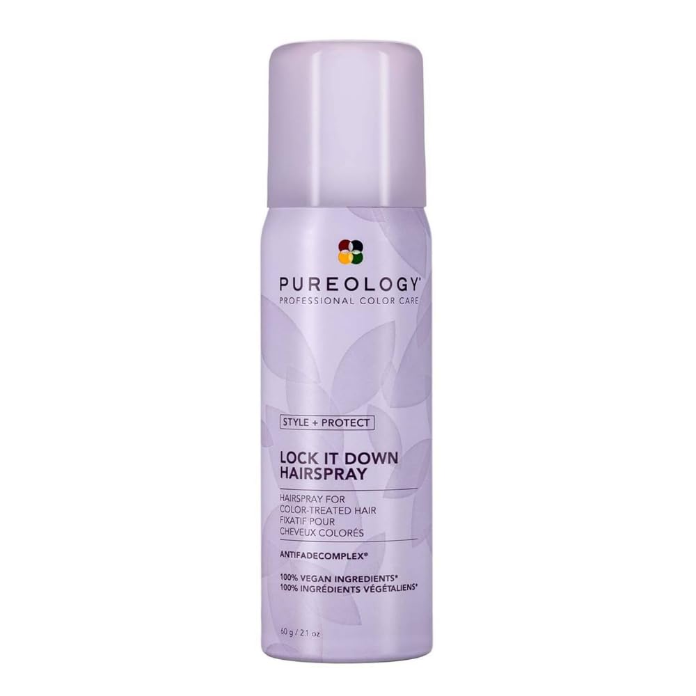 Pureology front packaging showcasing compact travel-size and maximum hold benefit