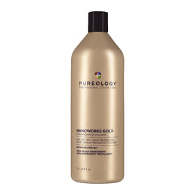 Pureology Nanoworks Gold front bottle shows product and benefits