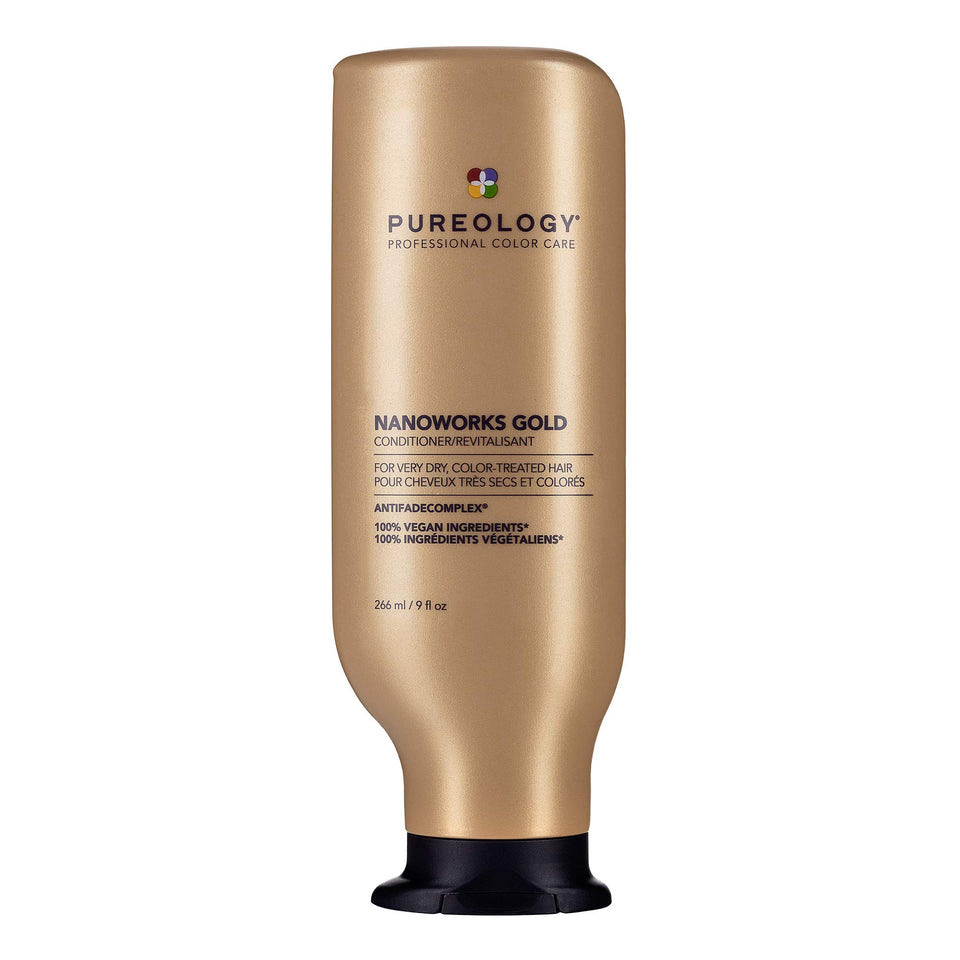 Pureology Nanoworks Gold front packaging showing product and benefits