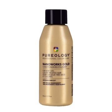 Pureology Nanoworks Gold front packaging showing conditioner benefits