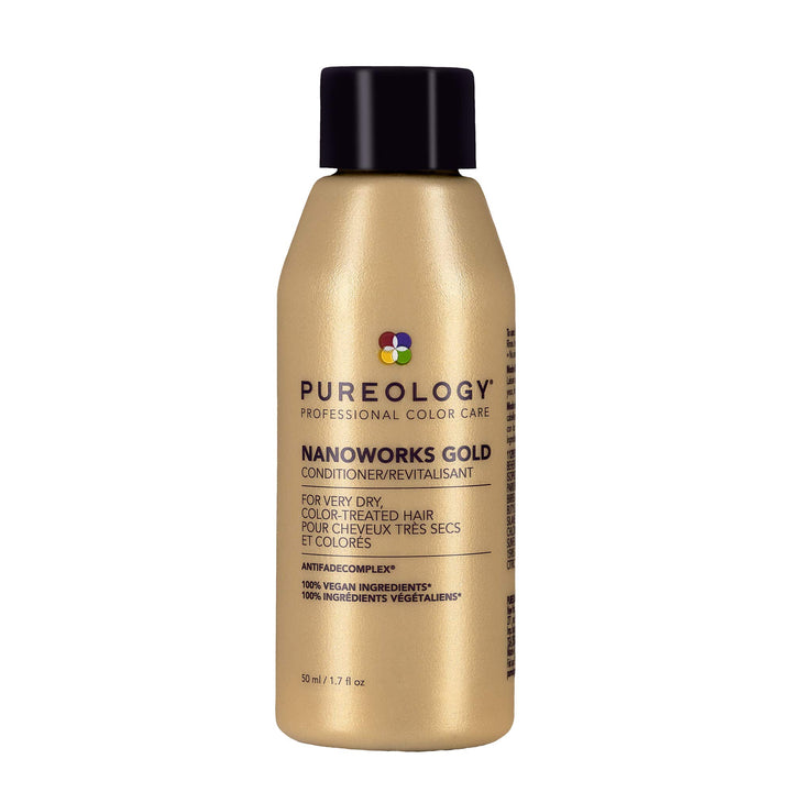 Pureology Nanoworks Gold front packaging showing conditioner benefits