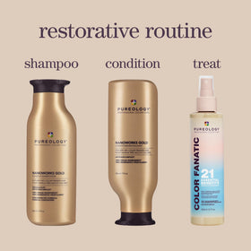 Pureology applied on hair ends showing restored softness benefit