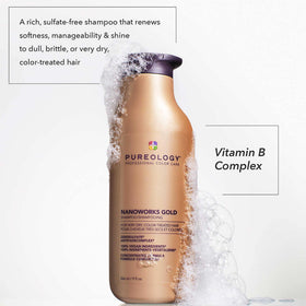 Pureology Nanoworks Gold pump detail focusing on dispenser, shows easy controlled use