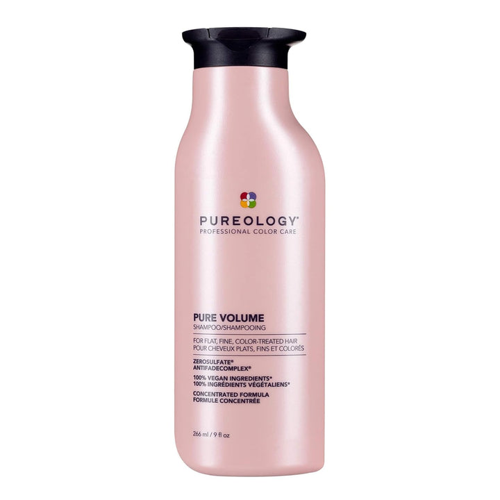Pureology front bottle showing label and compact volumizing design benefit