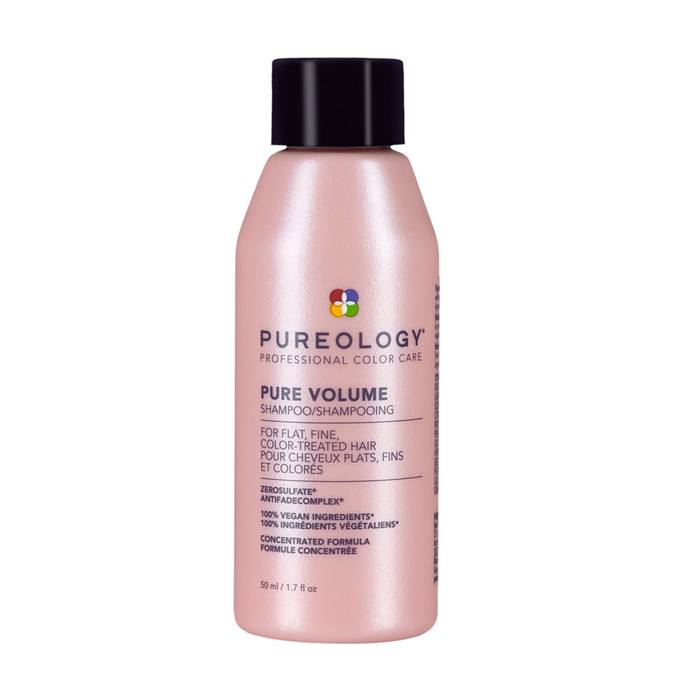 Pureology front packaging showing lightweight volume boost for fine color-treated hair
