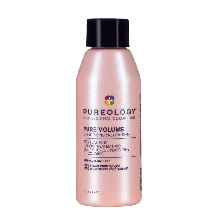 Pureology front packaging showing the Pure Volume conditioner for travel convenience and color care