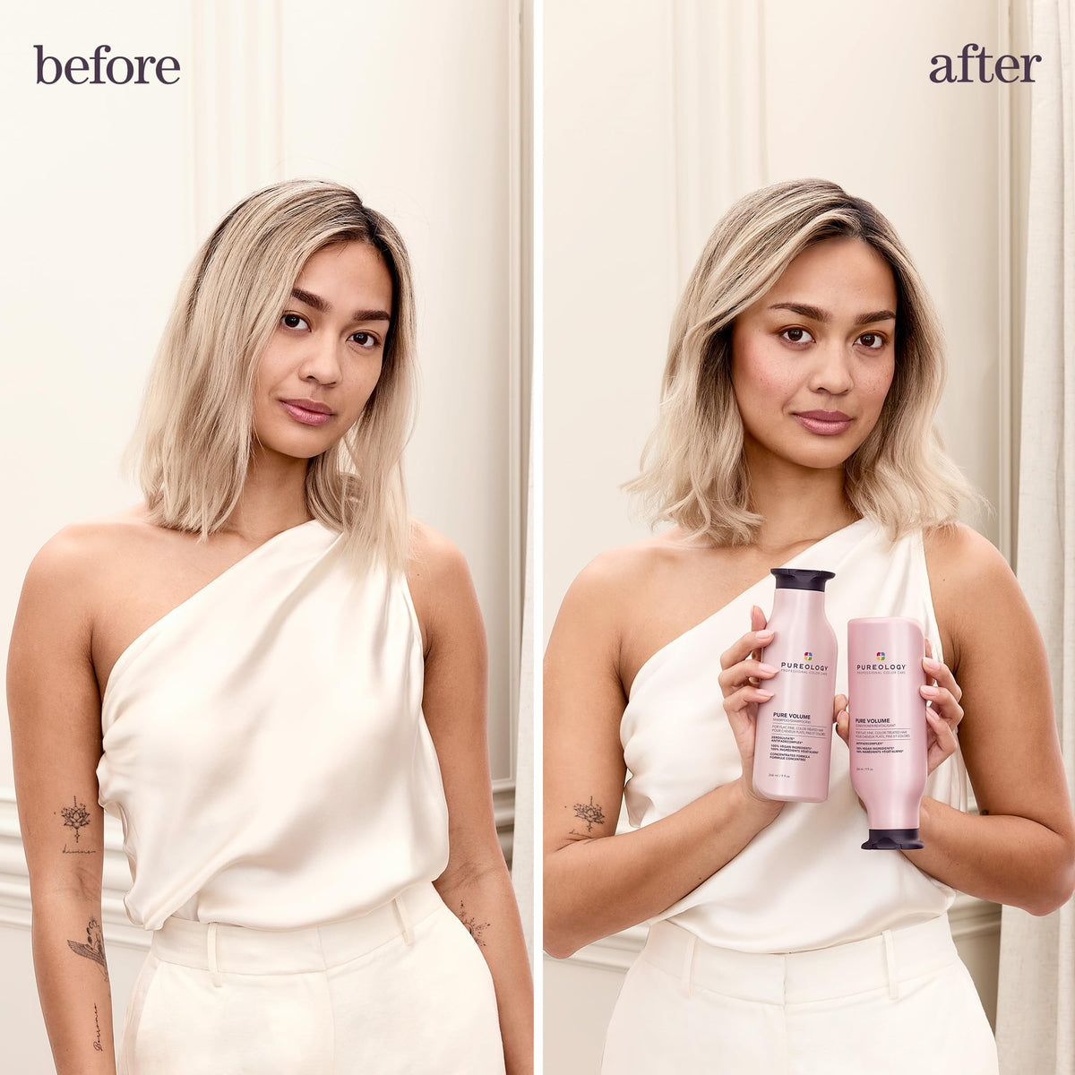Pureology wheat protein ingredient visual highlighting volumizing benefit