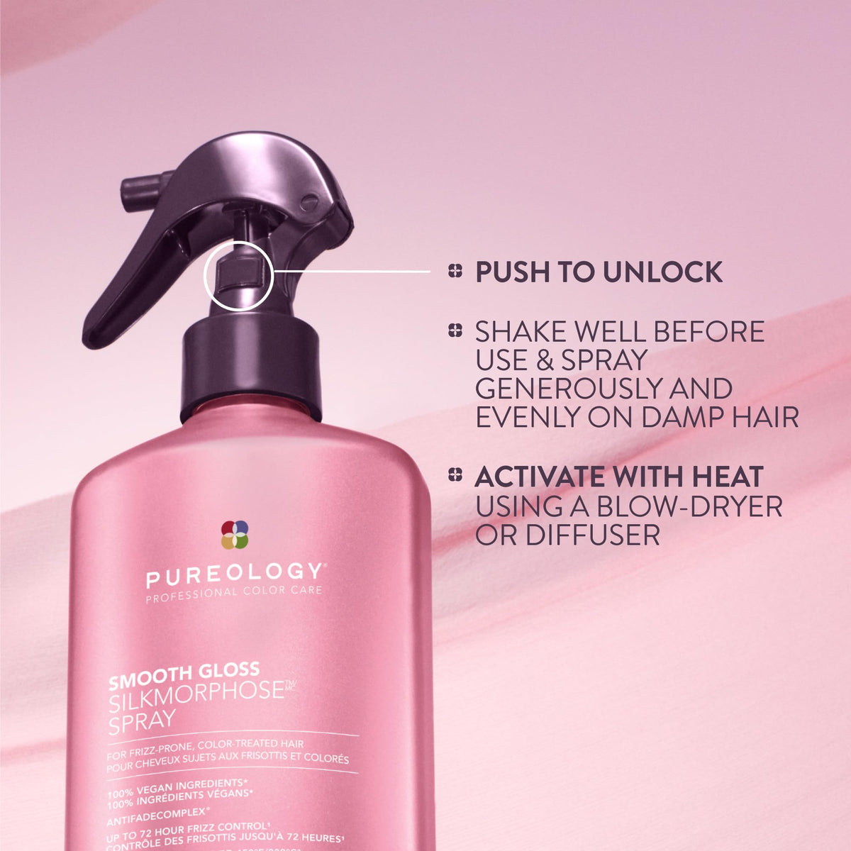Pureology bottle on bathroom counter in lifestyle scene inspiring daily use