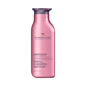 Pureology bottle front view showing sleek packaging and smooth hair benefit