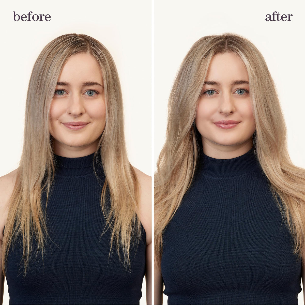 Stylist misting Pureology at roots on damp hair to create lift