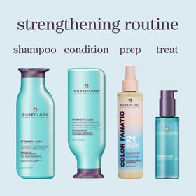 Pureology Strength Cure after-treatment hair showing smoother, strengthened strands