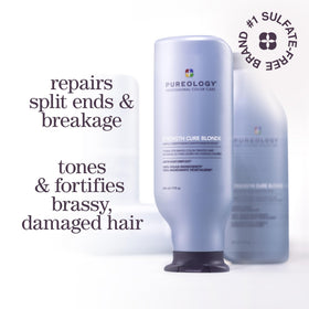 Pureology conditioner texture on cap showing creamy purple consistency
