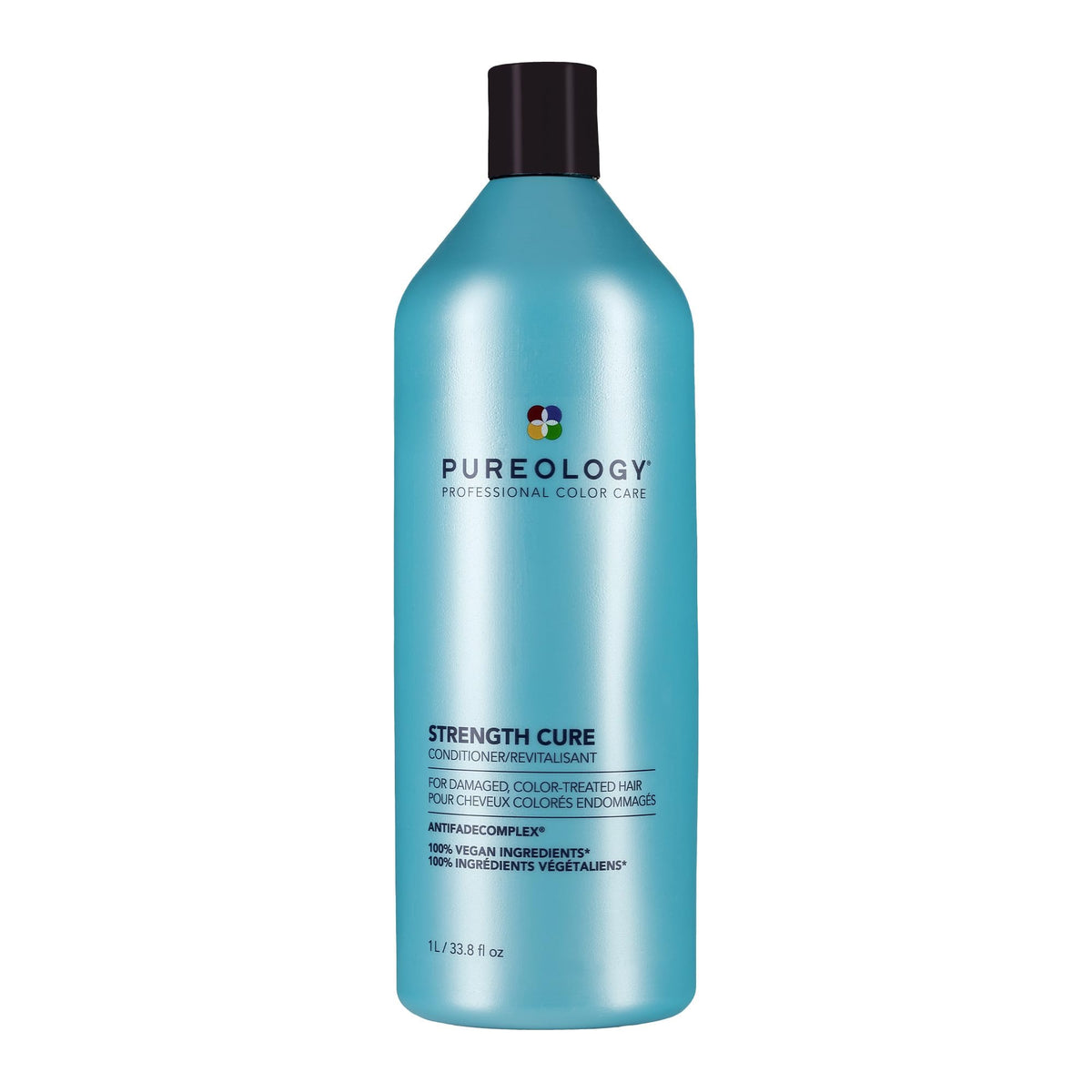 Pureology Strength Cure front bottle showing brand and size, highlights repair benefits