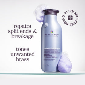 Pureology purple shampoo lather texture demonstrating gentle cleansing